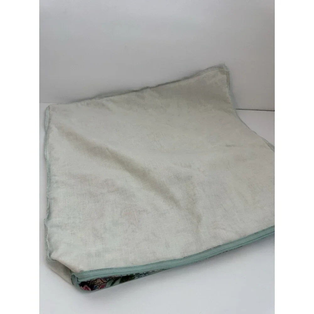 Pottery Barn Botanical Floral Pillow Cover 18x18 Aqua Cottagecore Cotton Linen